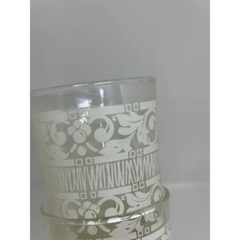 VTG Anchor Hocking White Mist Glass Tumblers | Set of 3, Floral & Scroll Pattern